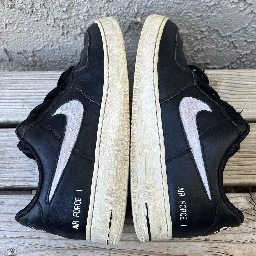 Nike Shoes Men Size 10 Air Force 1 '07 LV8 Black Woven Textile Swoosh Leather